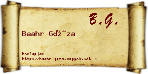Baahr Géza névjegykártya
